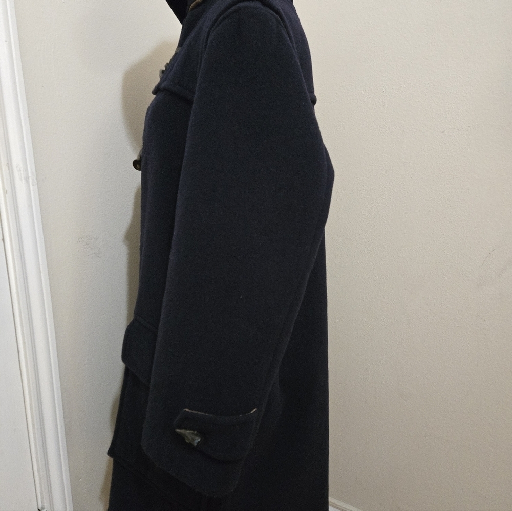 Womens Burberry Over Sized Navy Blue Wool Duffle Coat Sz M - Picture 3 of 12
